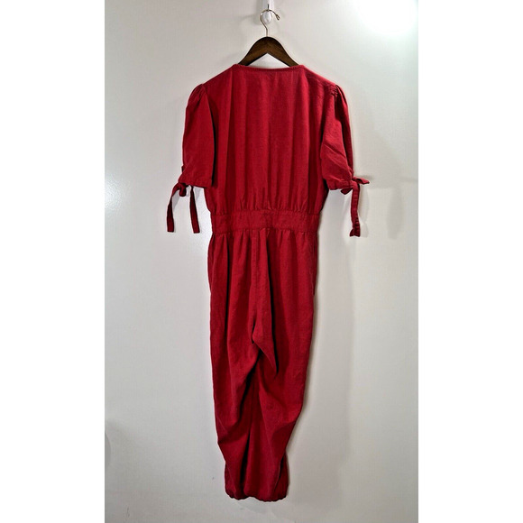 Rue Stiic Anthropologie Womens Linen Jumpsuit Size M Red Cropped Coastal Minimal - Picture 3 of 9